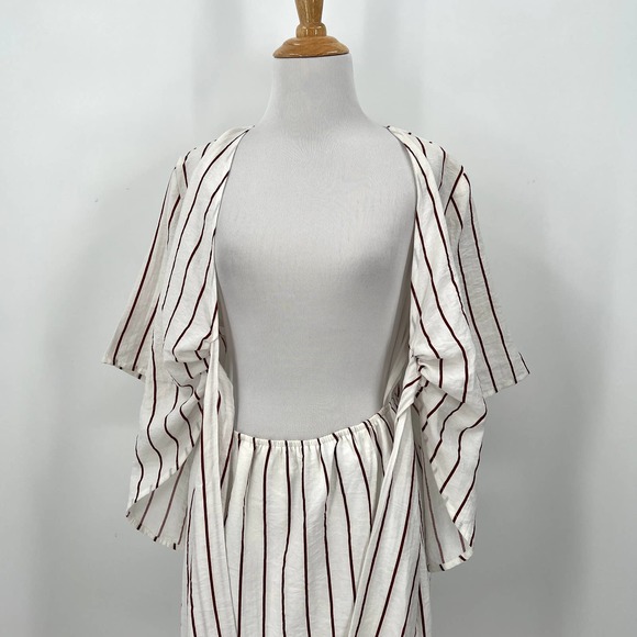 SABO SKIRT Dress Womens Medium White Brown Striped Short Sleeve Tie Front NWT - Picture 7 of 15